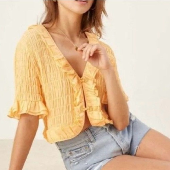 Reformation Detrich Ruffle Button Cardigan Top 🧡 Small - Picture 5 of 11